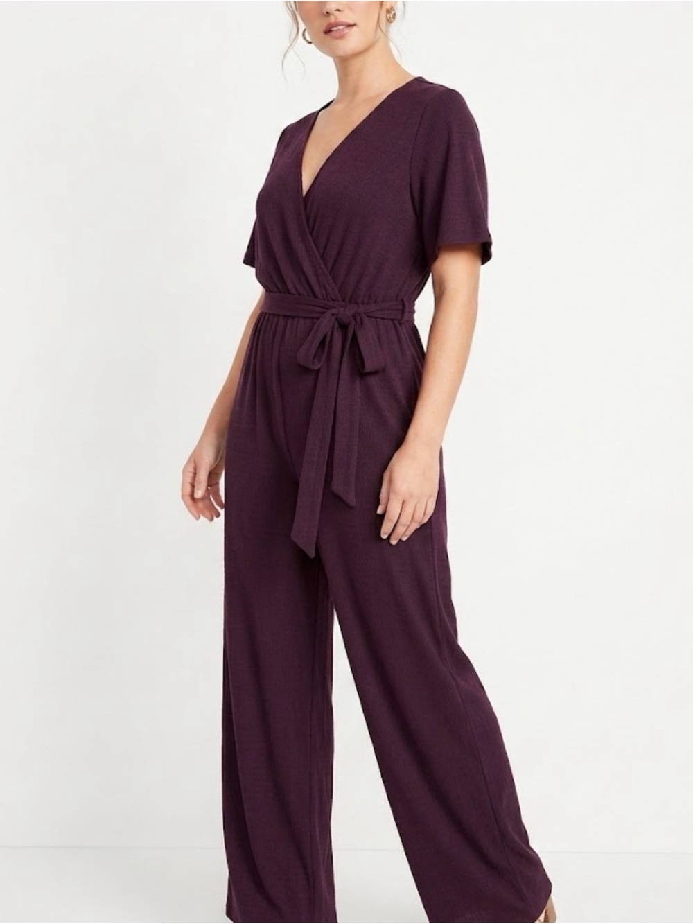 Maurices Deep Plum Wrap Jumpsuit with Tie Waist